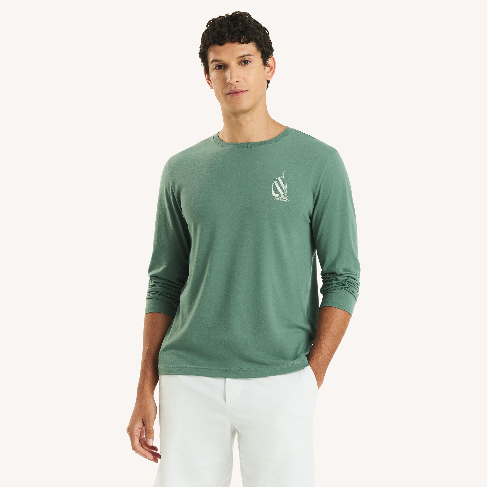 Long-Sleeve Embroidered Graphic T-Shirt,Olive,large