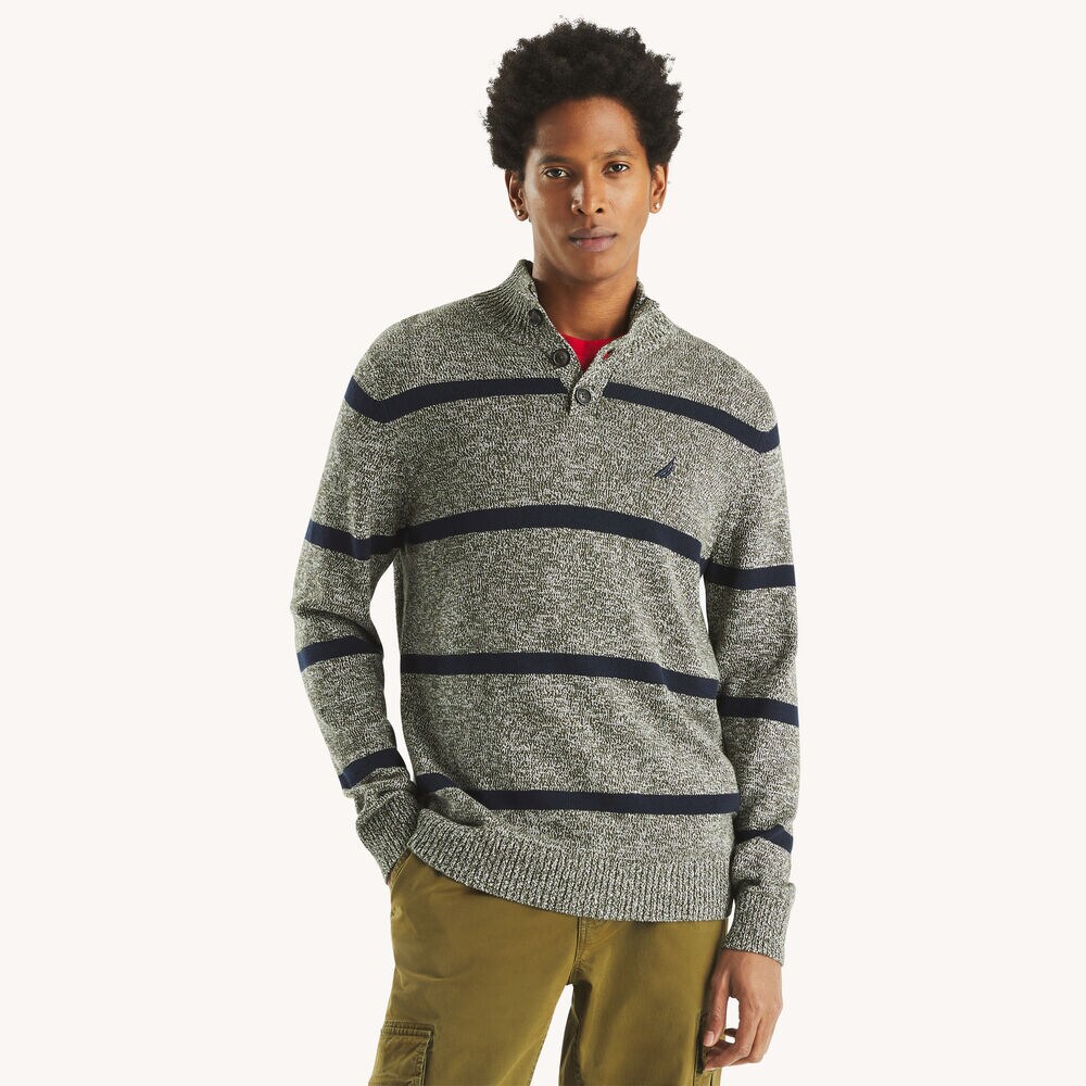 Striped Mock-Neck Sweater,Olive,large