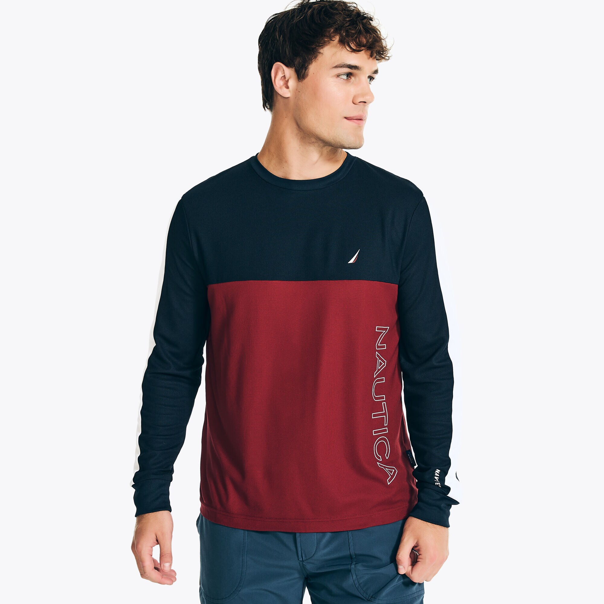 Navtech Colorblock Long-Sleeve T-Shirt,Navy,large