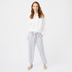 CROCHET-TRIMMED WINDOWPANE TWILL SHIRT,Bright White,large