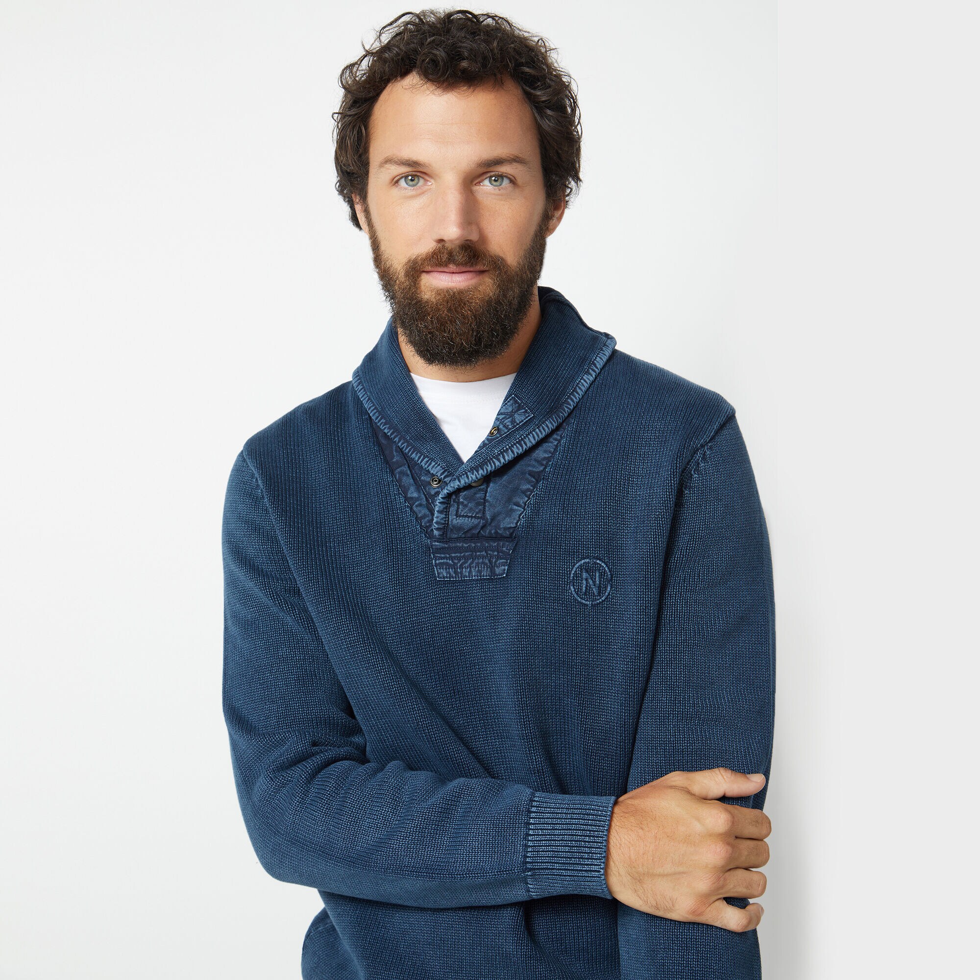 NAUTICA JEANS CO. SHAWL COLLAR SWEATER,True Navy,large