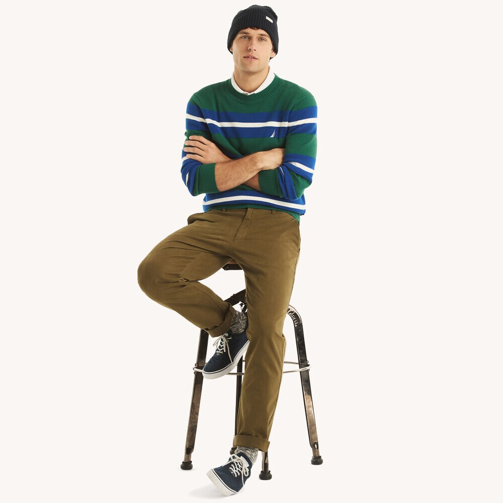 Striped Textured Crewneck Sweater,Nile,large