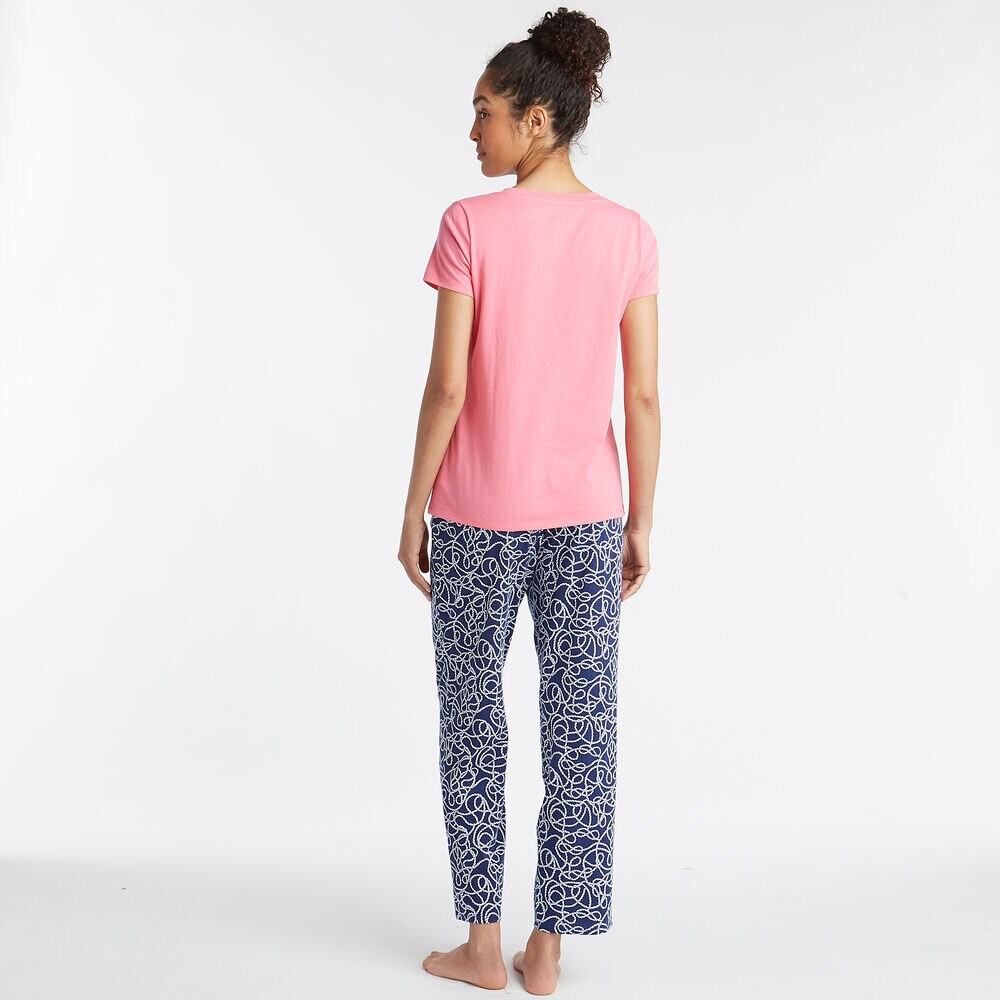SHORT SLEEVE PAJAMA SET IN SUMMER ROPE PRINT,Navy,large