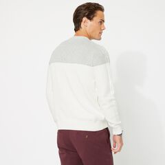 COLORBLOCK CABLE-KNIT SWEATER,Marshmallow,large