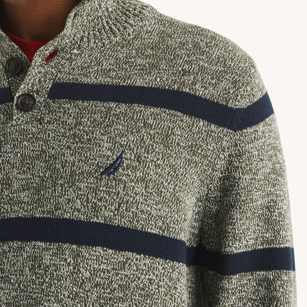 Striped Mock-Neck Sweater,Olive,large