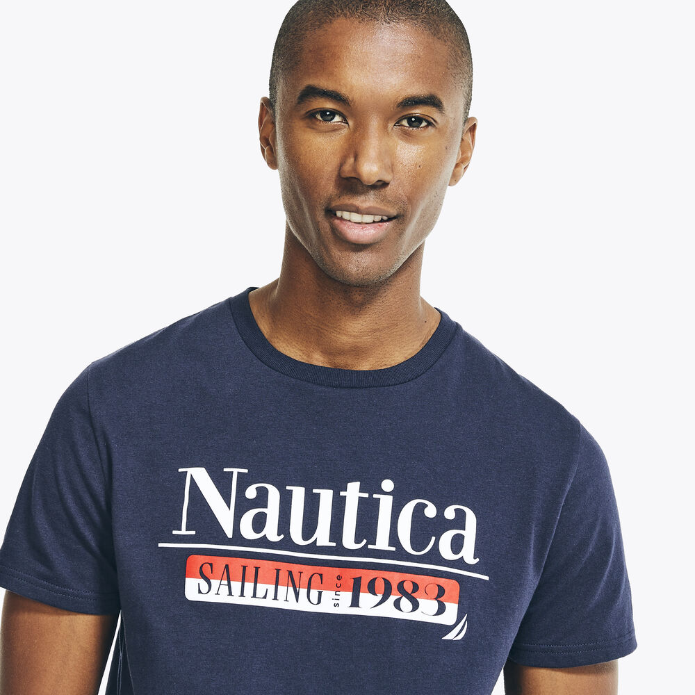 SUSTAINABLY CRAFTED GRAPHIC T-SHIRT,Navy,large