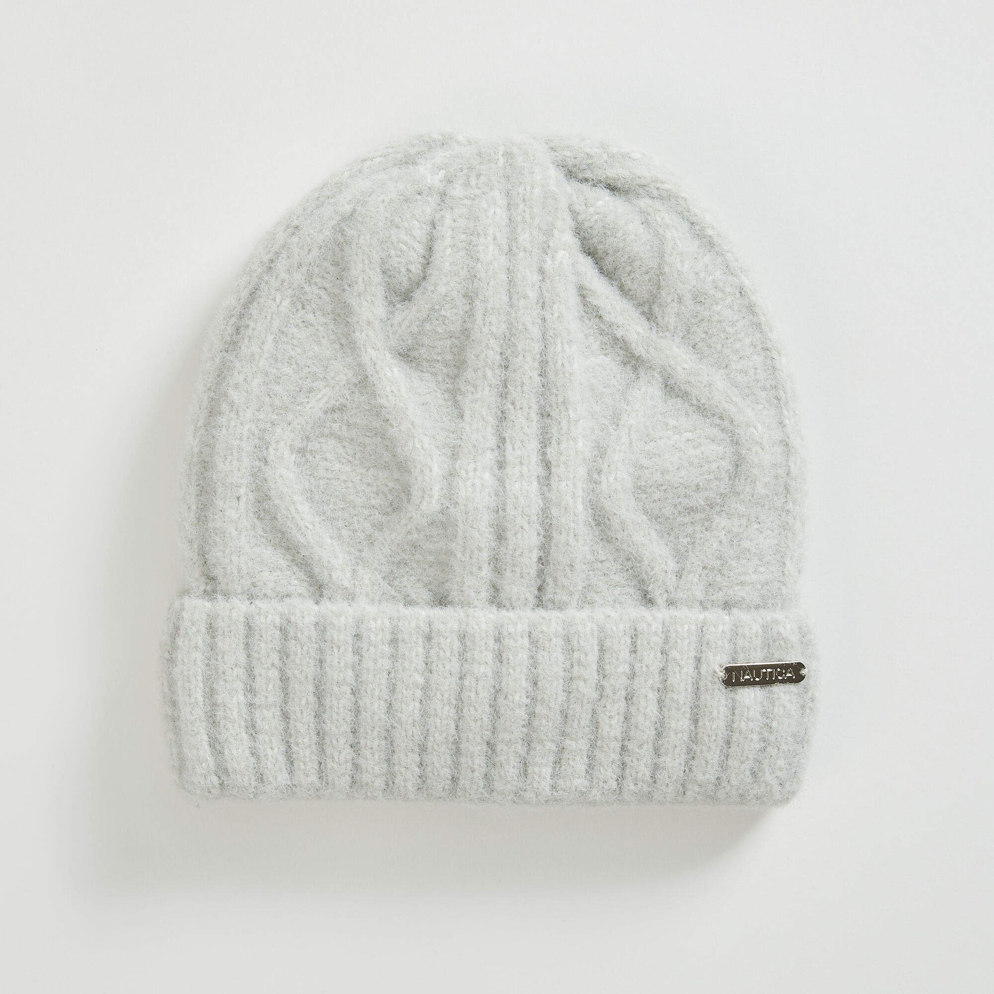 CABLE-KNIT CUFFED BEANIE,Grey Heather,large