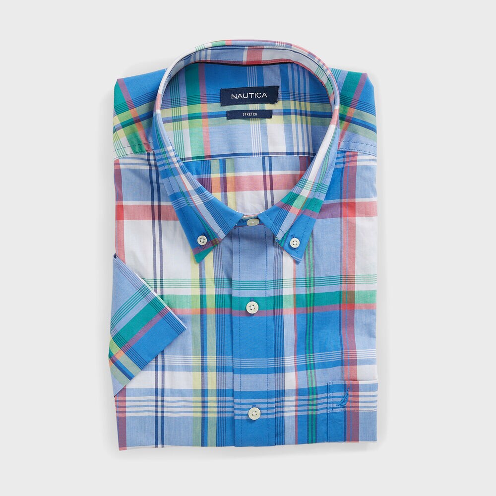 BIG & TALL PLAID SHORT SLEEVE SHIRT,Clear Sky Blue,large