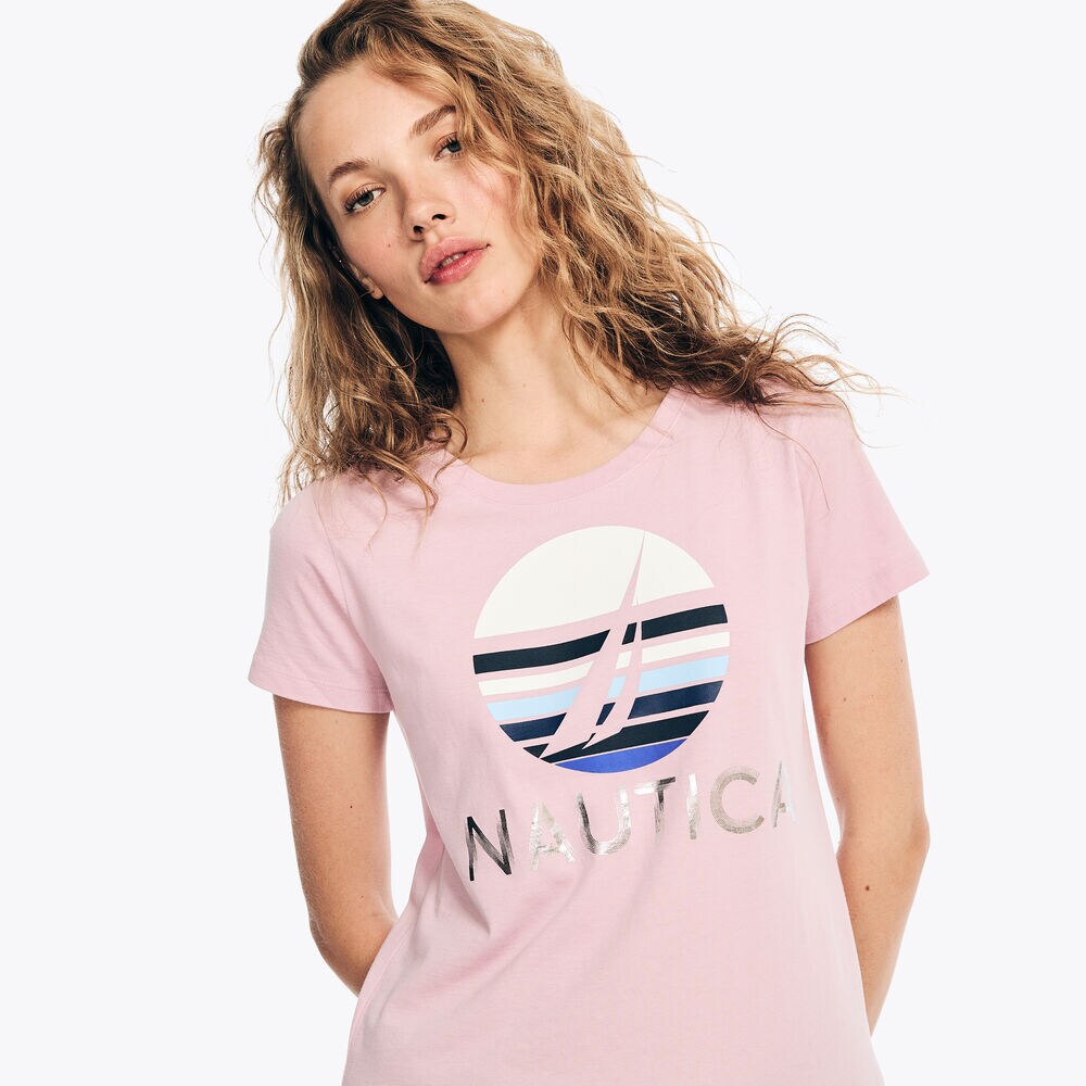 METALLIC FOIL GRAPHIC T-SHIRT,Tulip Pink.,large