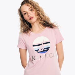 METALLIC FOIL GRAPHIC T-SHIRT,Tulip Pink.,large