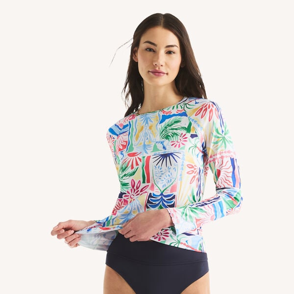 Printed Long-Sleeve Rash Guard Swim Shirt
