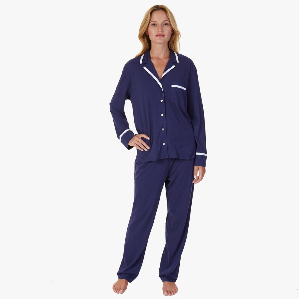 Contrast Piping Jersey Knit Pajama Set,Bright Cobalt,large