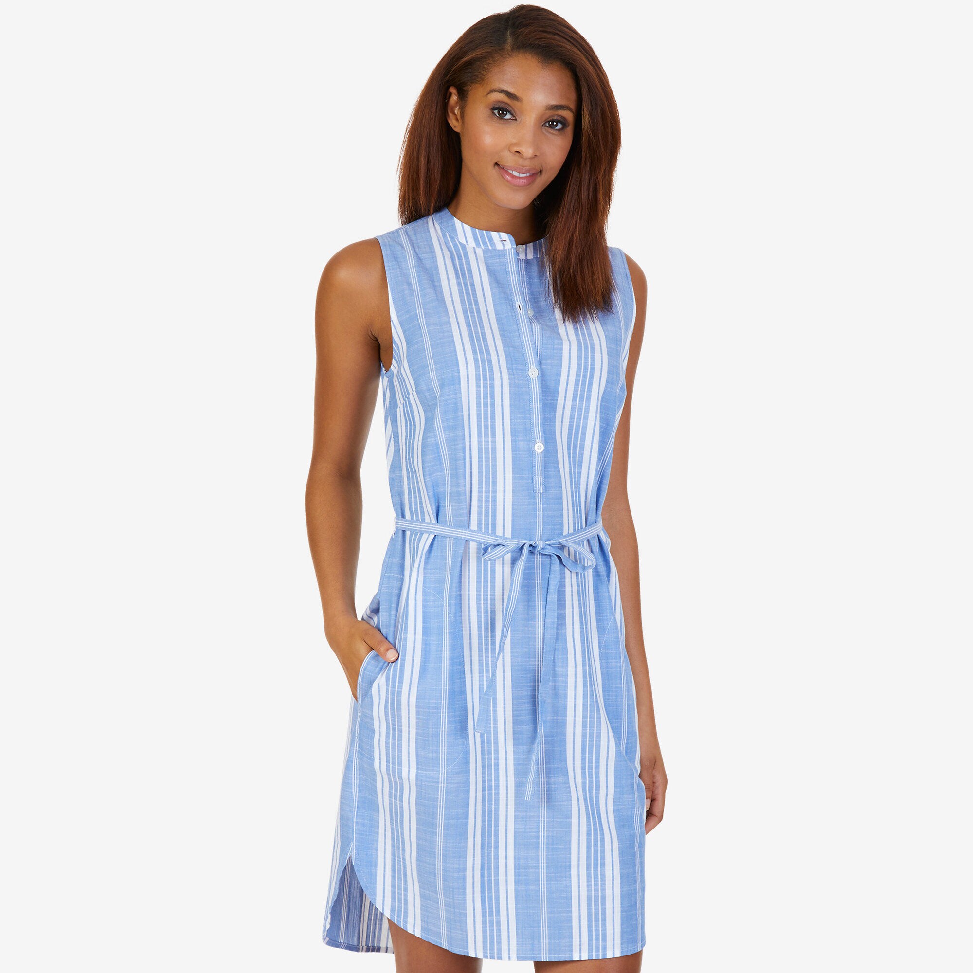 Cotton Slub Yarn Dye Stripe Dress,Star Sapphire,large
