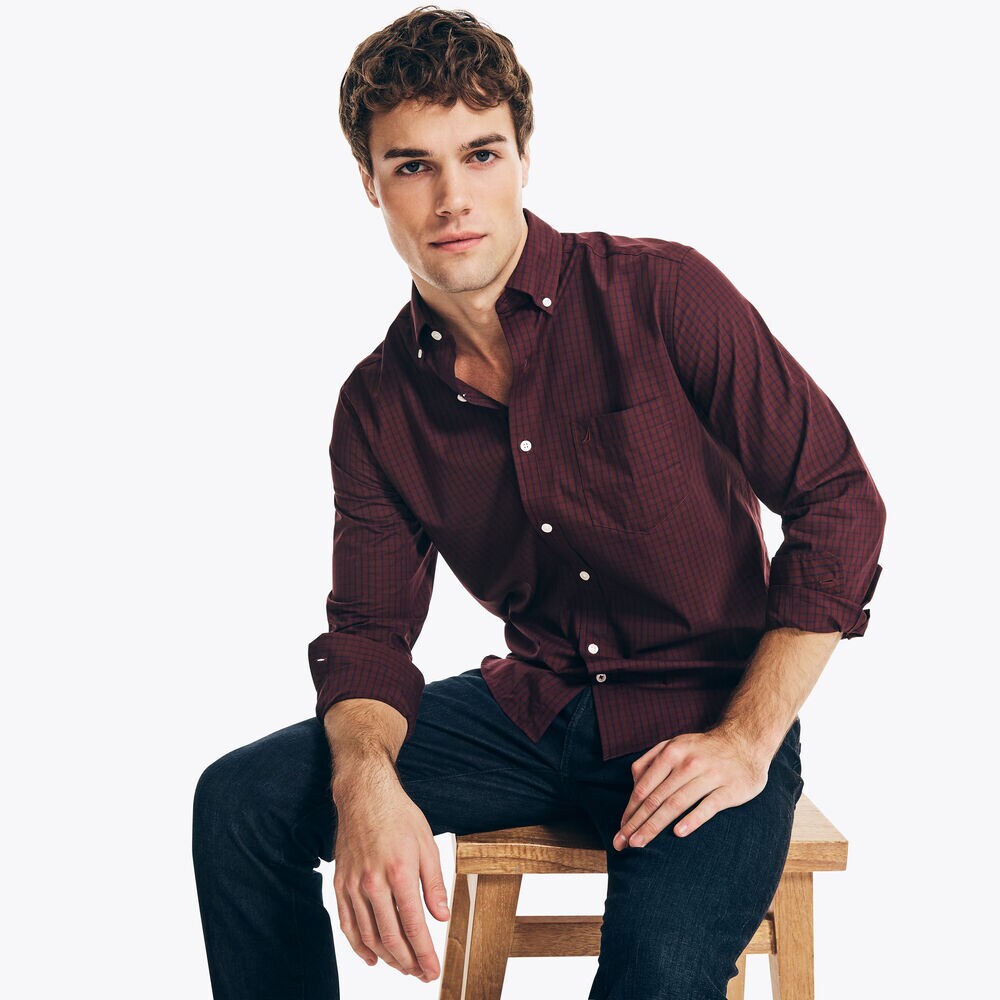 WINDOWPANE SHIRT,Royal Burgundy,large