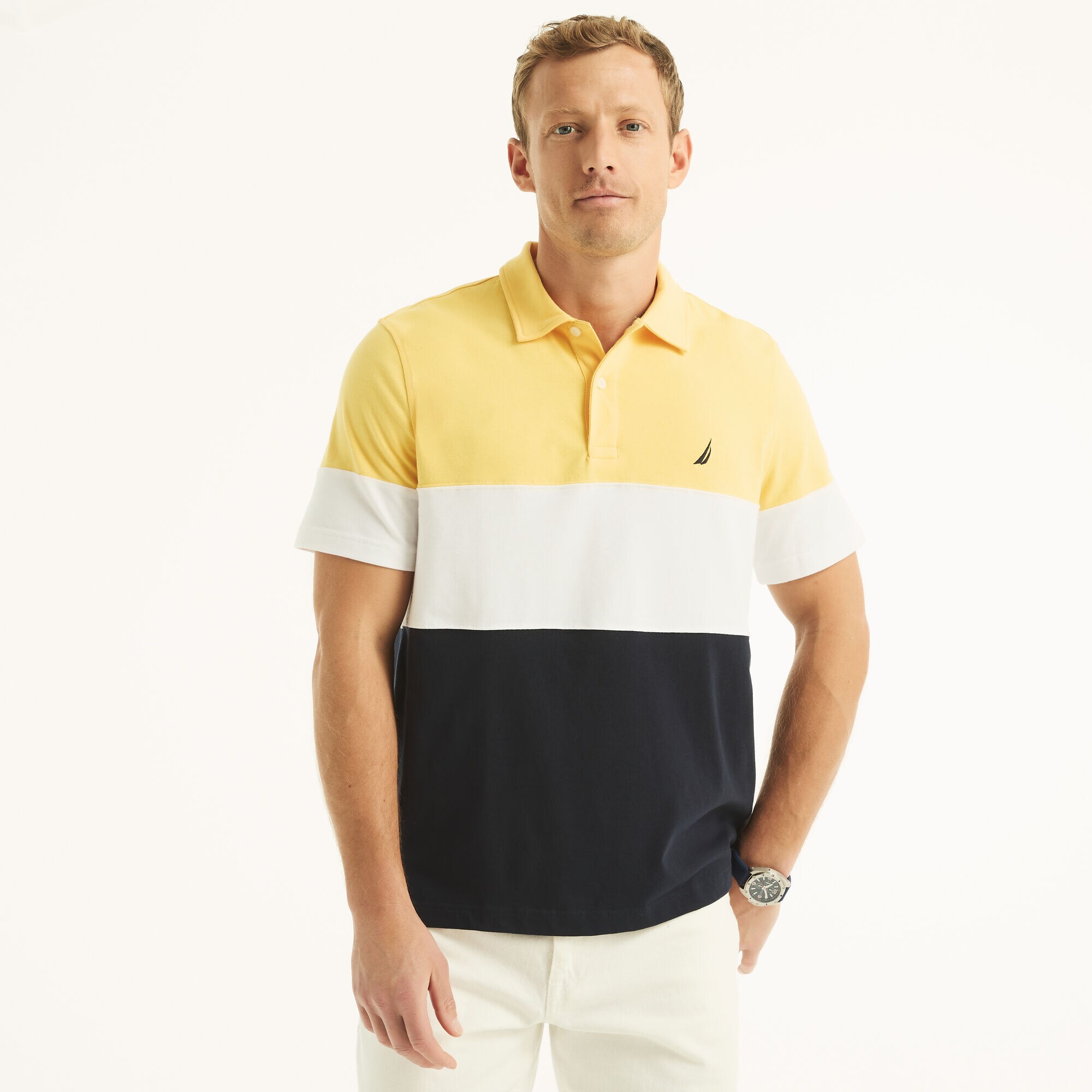 Classic Fit Colorblock Polo,French Vanilla,large
