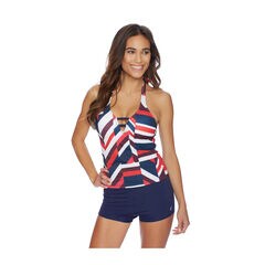 Royal Voyage Halter Tankini Swim Top,Blue Depths,large