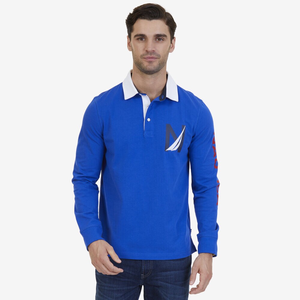 Nautica Big & Tall Heritage Logo Long Sleeve Polo Shirt,Bright Cobalt,large