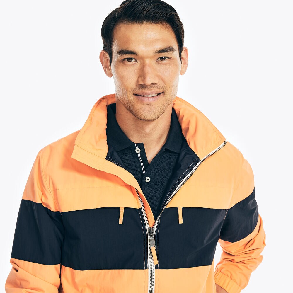 COLORBLOCK HOODED JACKET,Orange,large