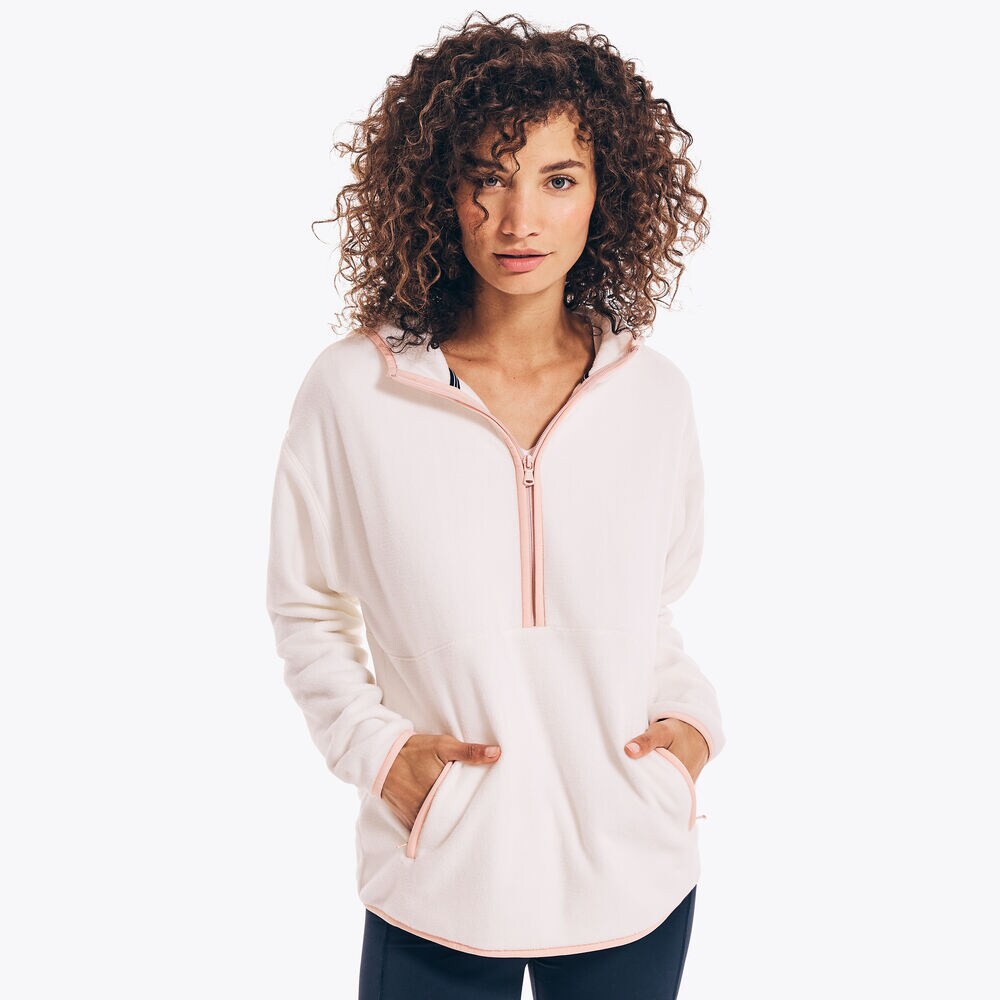 HALF-ZIP NAUTEX FLEECE HOODIE,Marshmallow,large