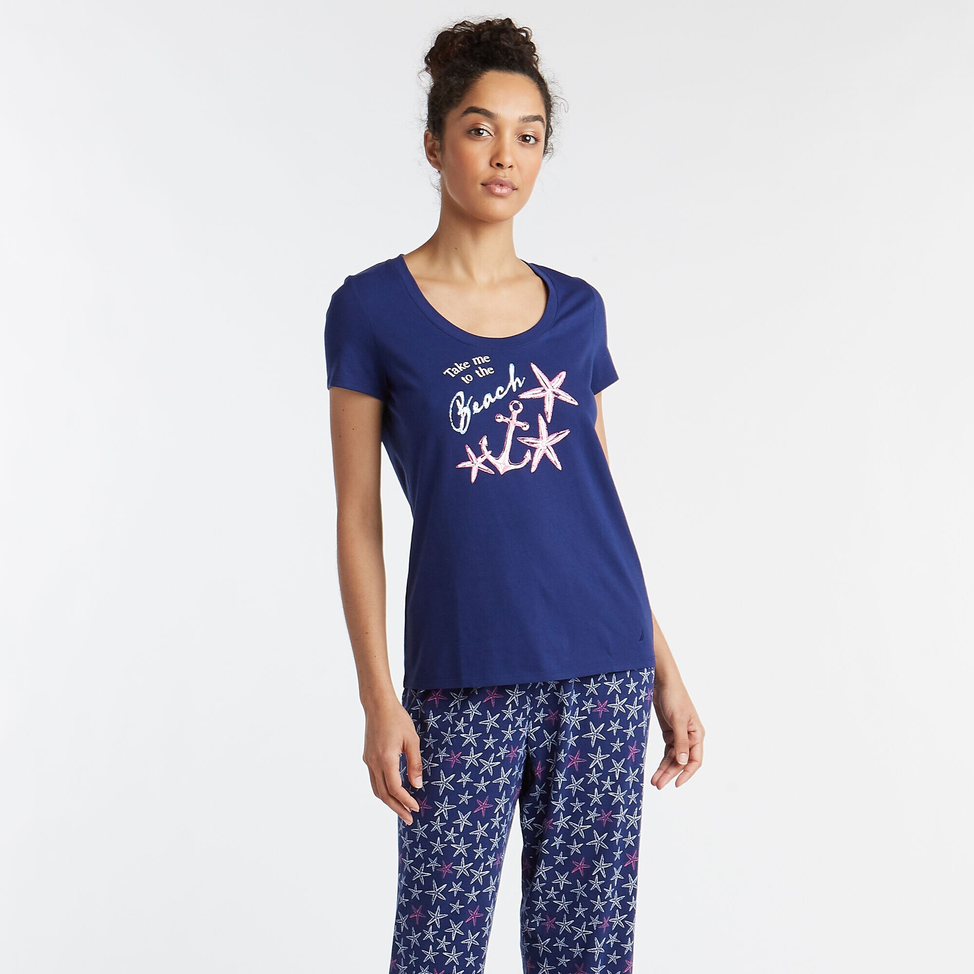 SHORT SLEEVE PAJAMA SET IN SEA STAR PRINT,Sapphire/Pitch Yellow,large
