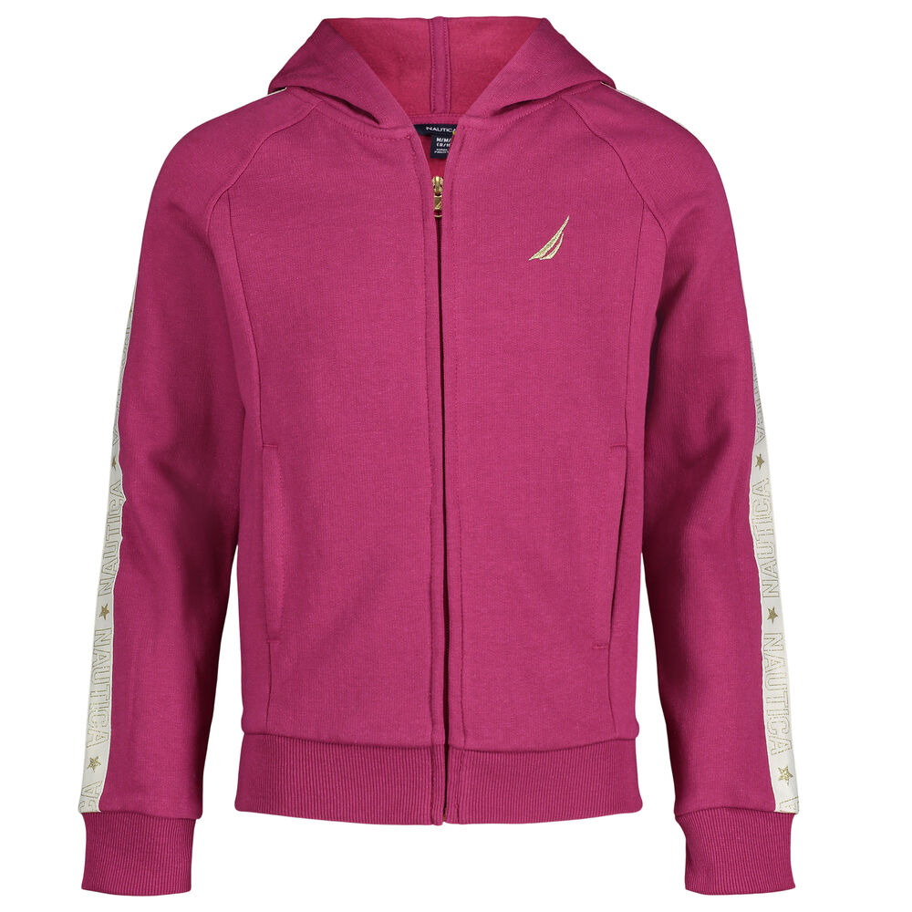 GIRLS' SIDE-STRIPE FULL-ZIP HOODIE (8-16),Dusty Pink,large