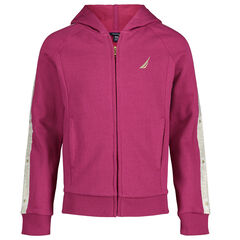 GIRLS' SIDE-STRIPE FULL-ZIP HOODIE (8-16),Dusty Pink,large