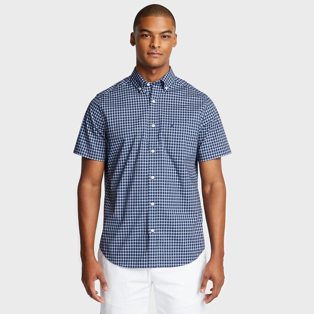 WRINKLE-RESISTANT PLAID SHORT SLEEVE CLASSIC FIT SHIRT,J Navy,large
