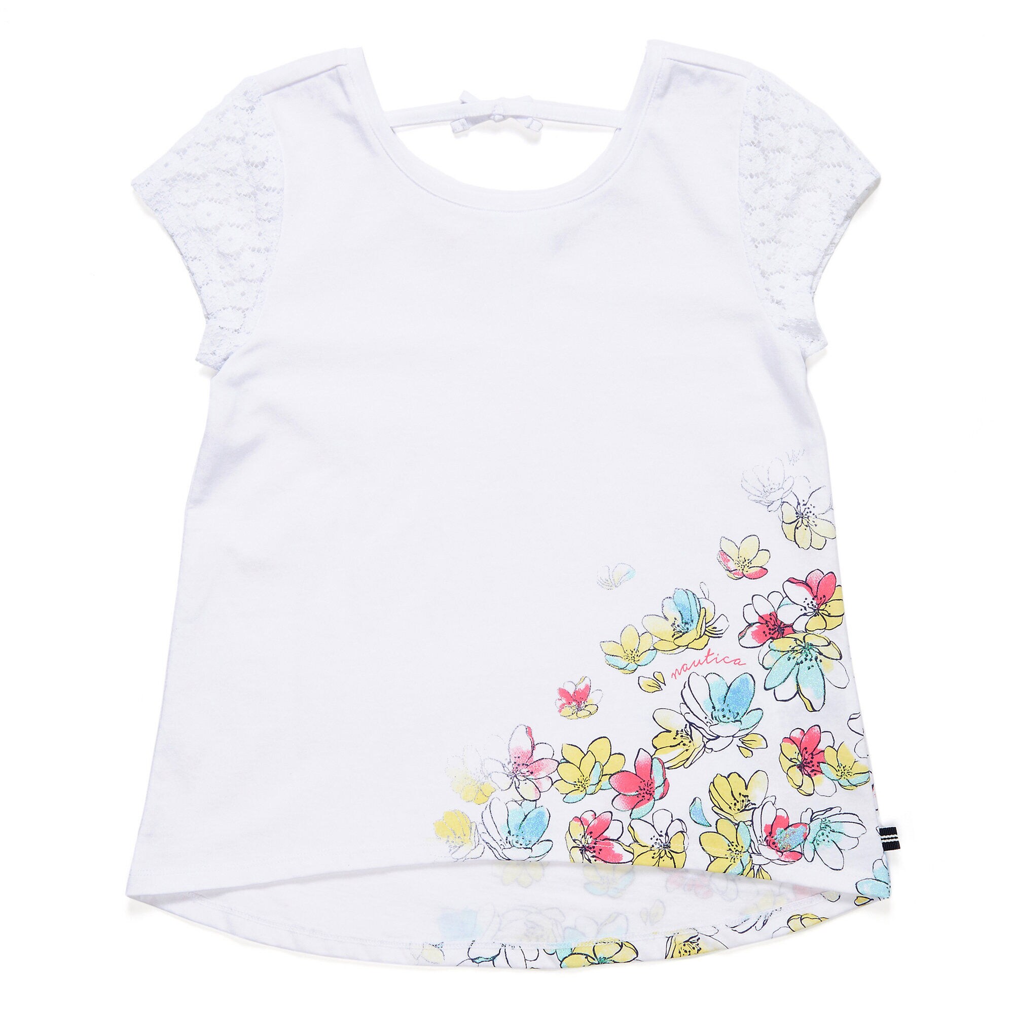 Little Girls' Floral Tie-Back T-Shirt (4-6X),Antique White Wash,large