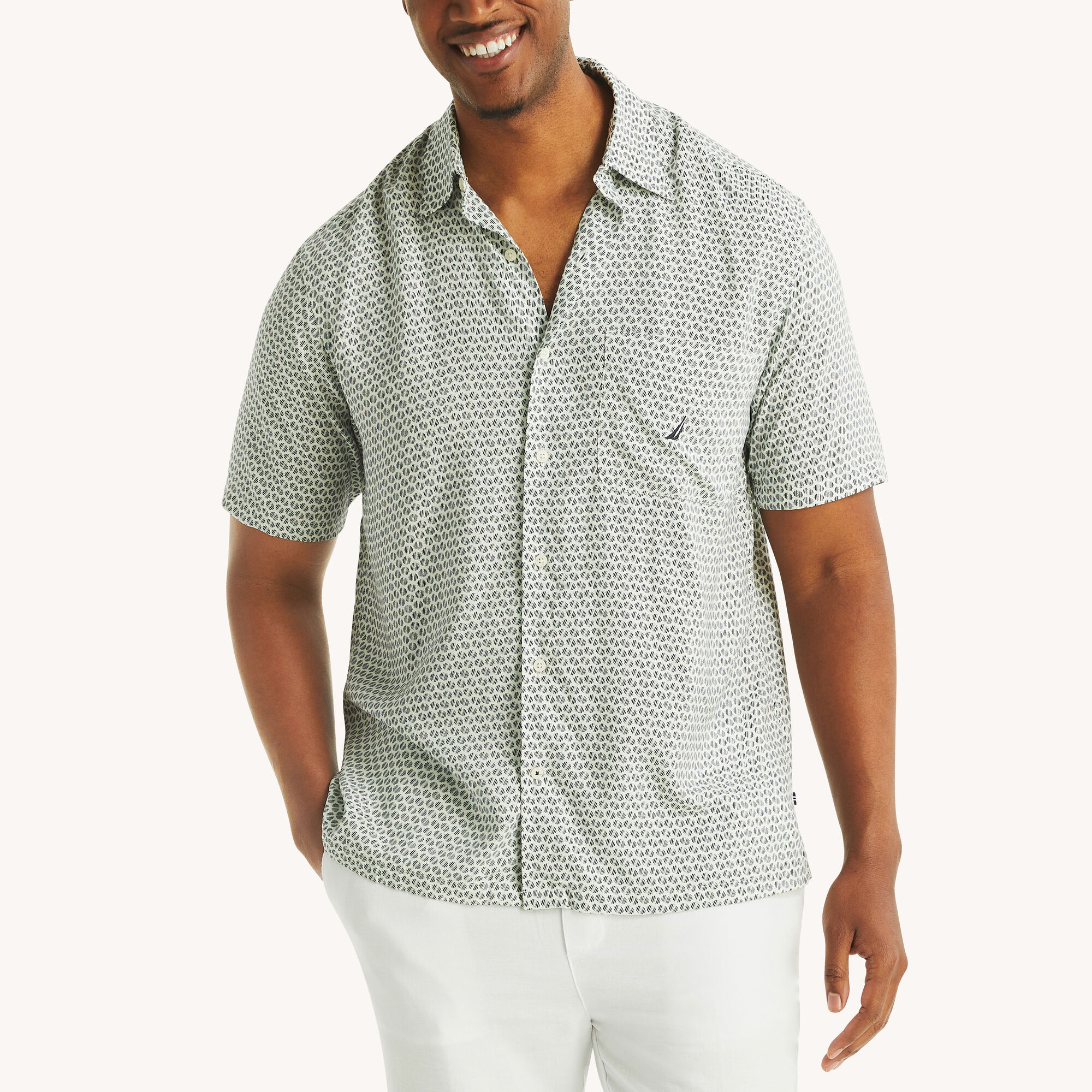 Big & Tall Printed Short-Sleeve Shirt,Marshmallow,large