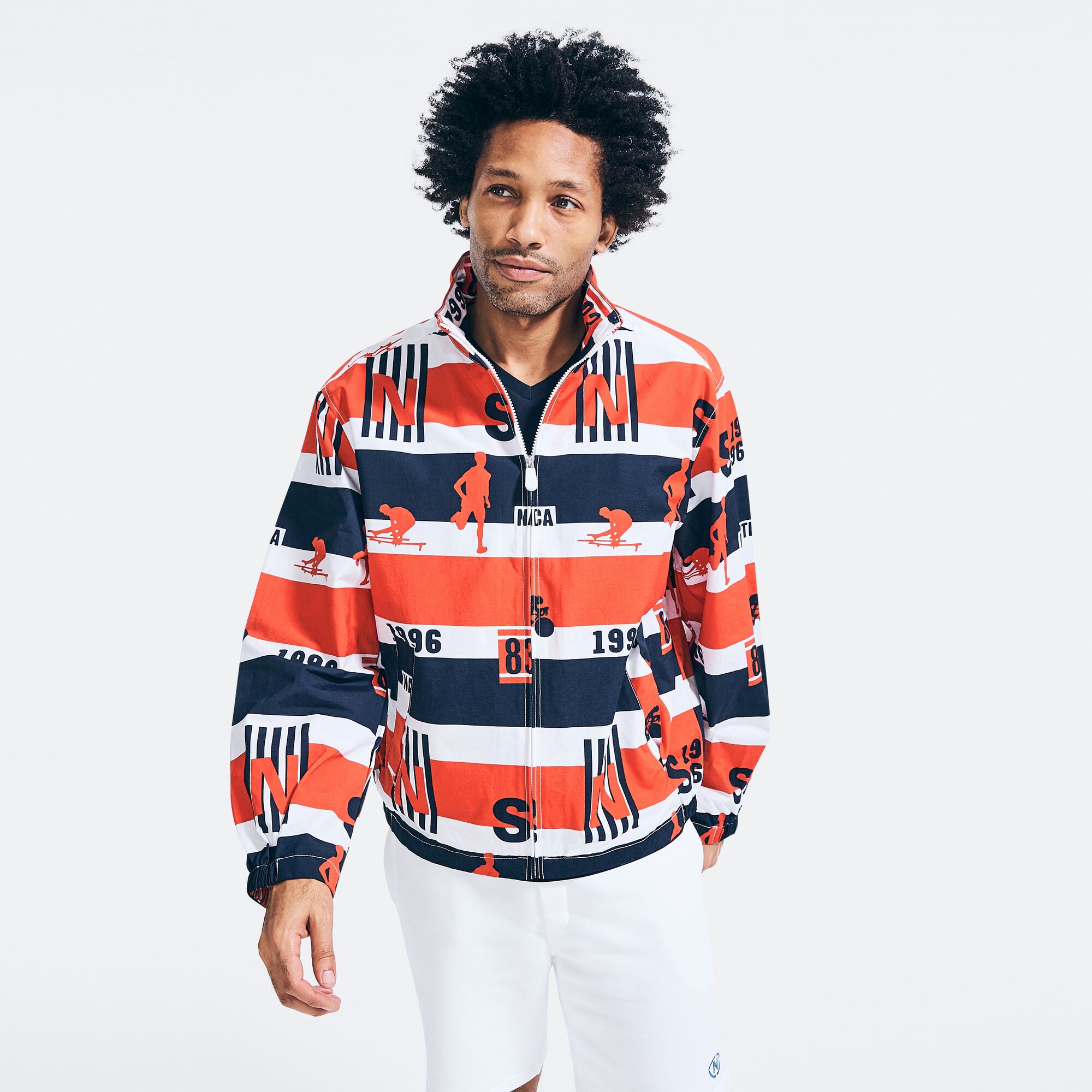 STRIPED LOGO PRINT JACKET,Royal Burgundy,large