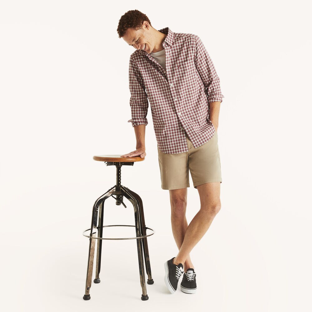 Classic Fit Wrinkle-Resistant Plaid Shirt,Nautica Red,large