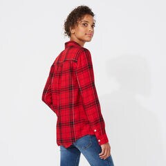 NAUCTICA JEANS CO. LONG SLEEVE TIFFANY PLAID BOYFRIEND SHIRT,Cranberry,large