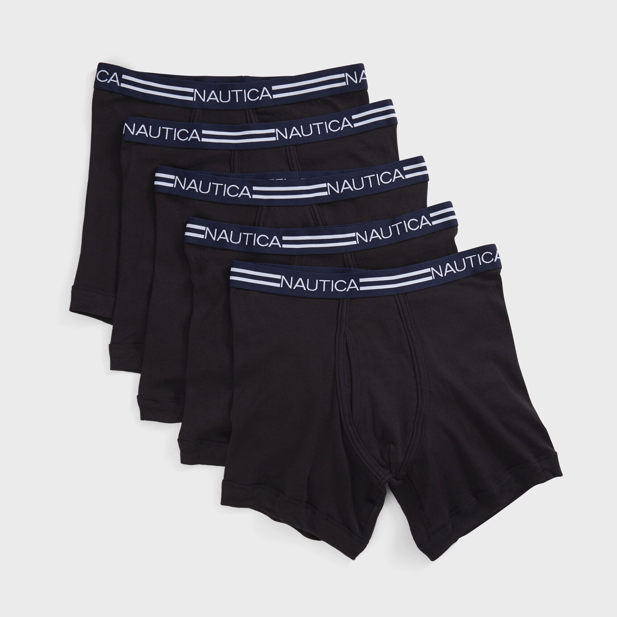 LOGO AND STRIPED WAIST BOXER BRIEFS, 5-PACK,Black,large