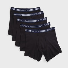 LOGO AND STRIPED WAIST BOXER BRIEFS, 5-PACK,Black,large