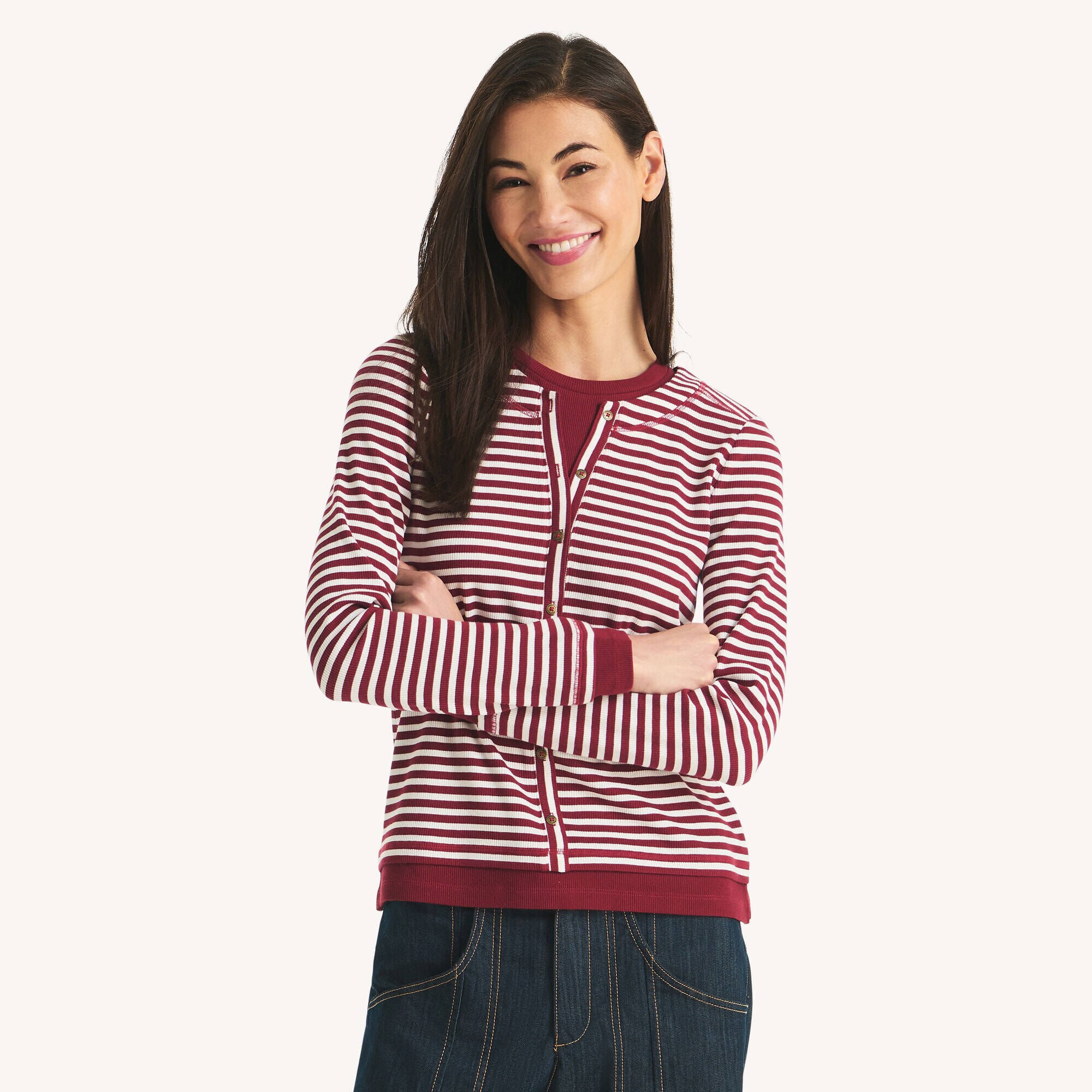 Striped  Cardigan,Carnation Pink,large
