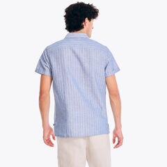 Striped Linen Short-Sleeve Shirt,Clear Sky Blue,large