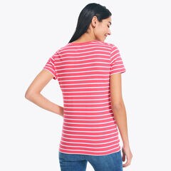 STRIPED CREWNECK T-SHIRT,Prism Pink,large