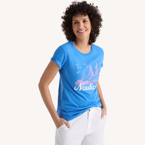 Flocked Sailboat Graphic T-Shirt