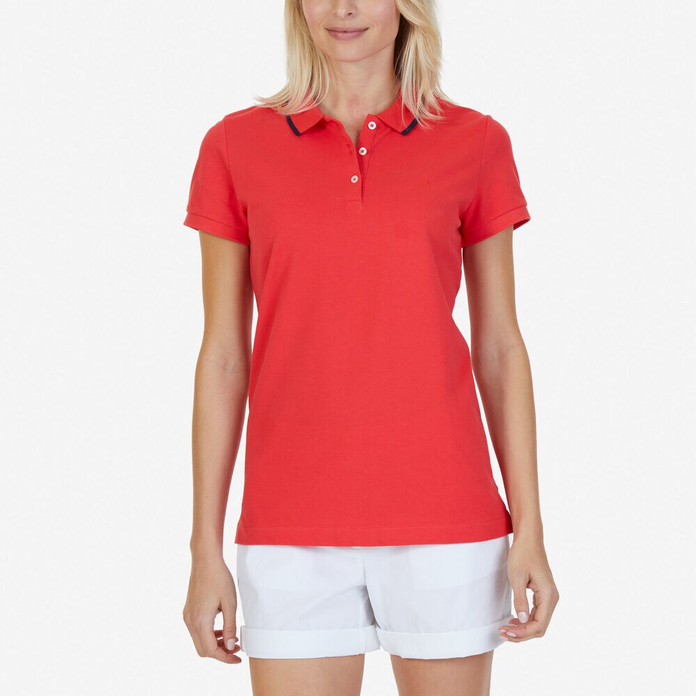 Classic Fit Polo with Tipped Collar,Tomales Red,large
