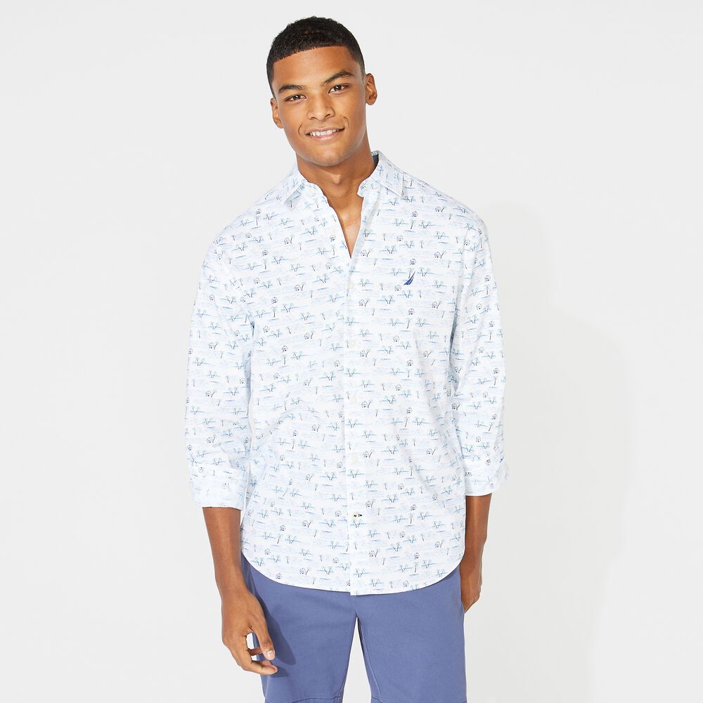 CLASSIC FIT PALM PRINT SHIRT,Bright White,large