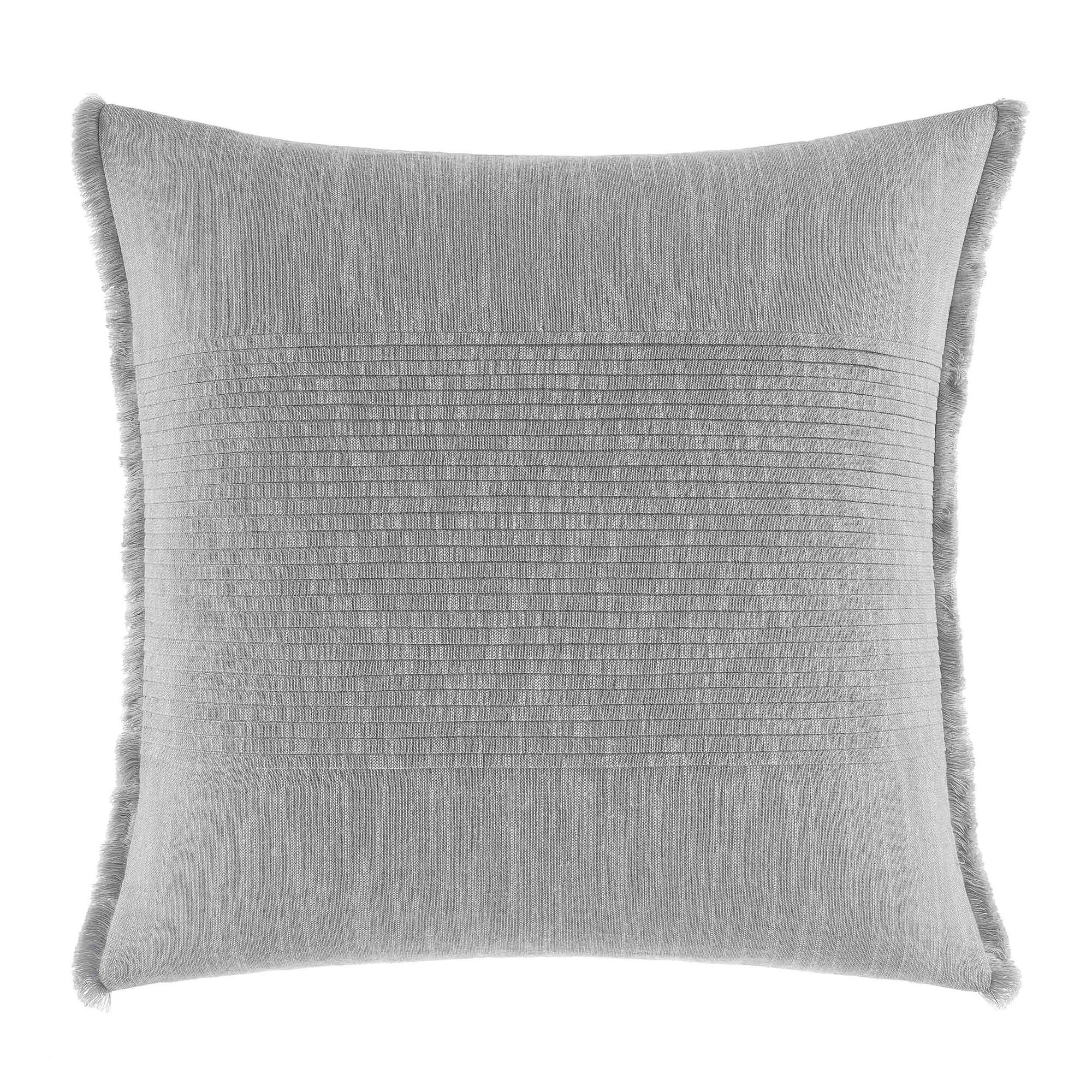 Bronwell Fringe Pleated Square Throw Pillow in Light Grey,Grey Heather,large