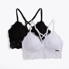 LONGLINE CROSSBACK LACE BRALETTE, 2-PACK,Black,large
