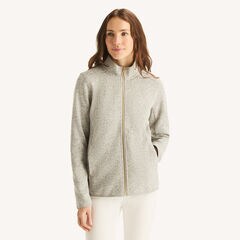 Mock-Neck Fleece Full-Zip Jacket,Light Grey,large