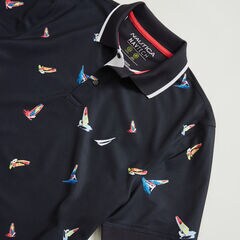 CLASSIC FIT NAUTICAL PRINT POLO,Navy,large