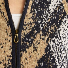 Full-Zip Plaid Sweater,Navy,large