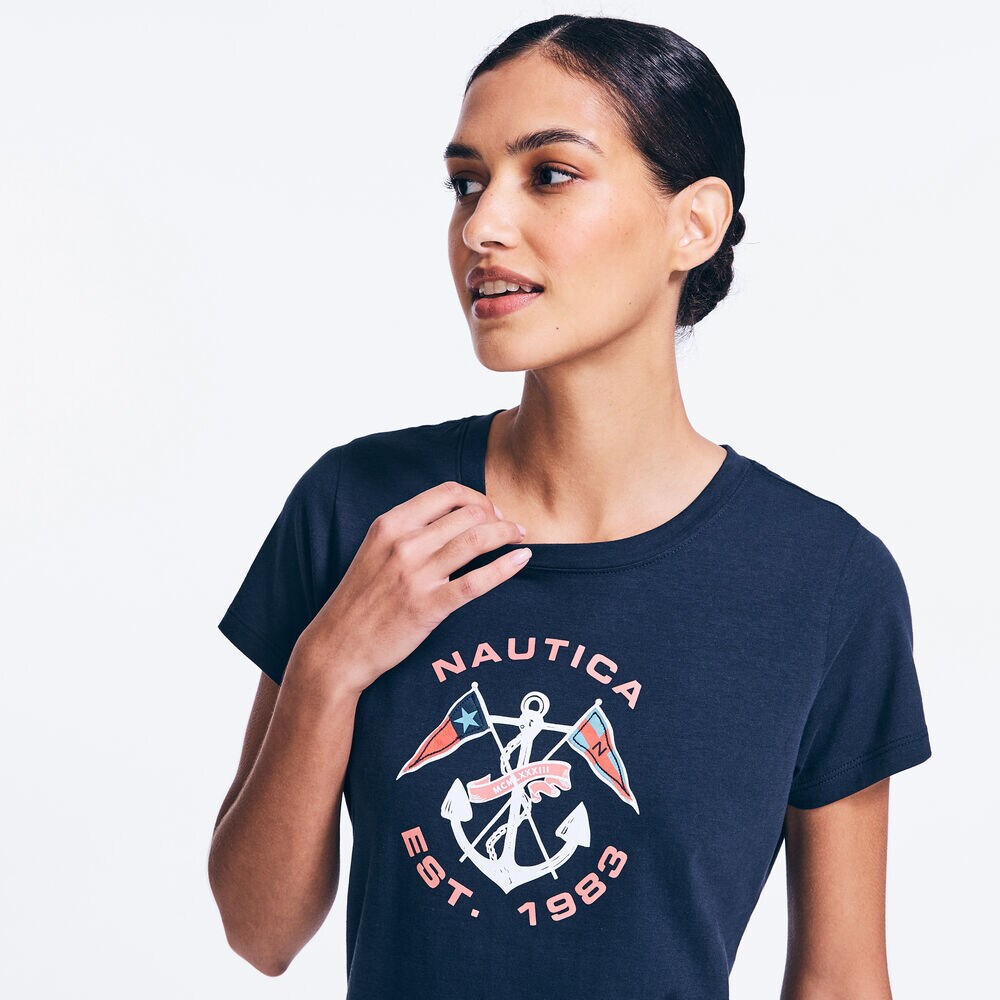 ANCHOR AND FLAG GRAPHIC T-SHIRT,Stellar Blue Heather,large