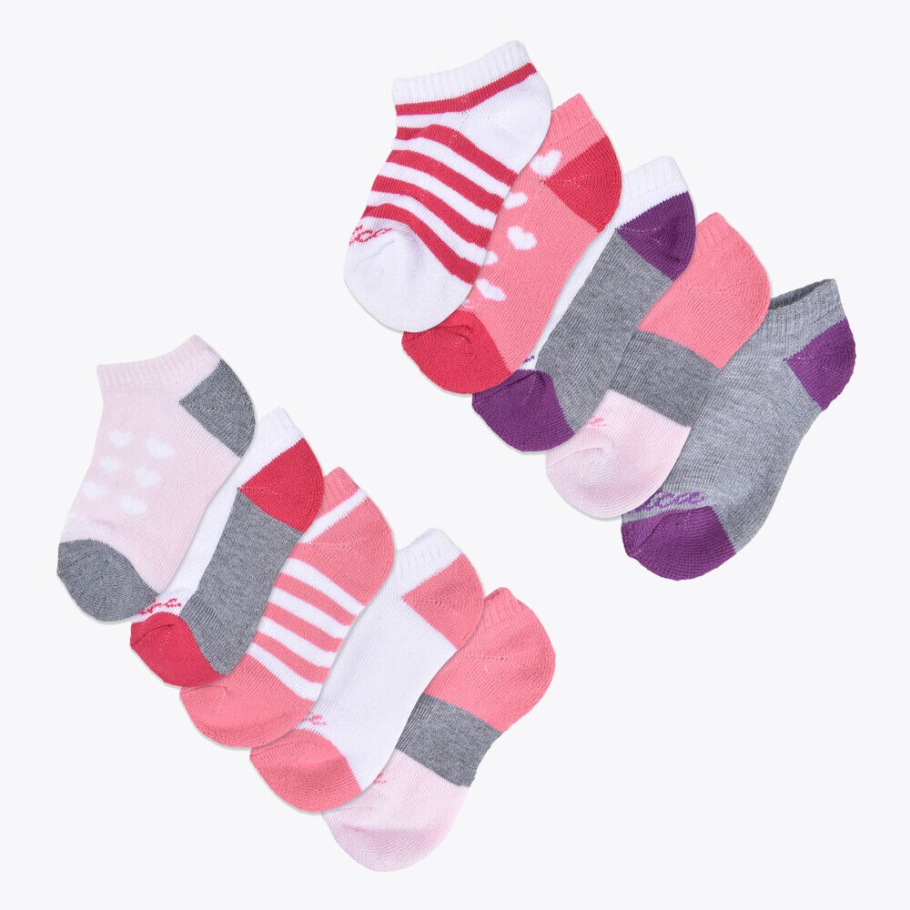 Girls' Stretch Liner Heart Socks, 10-Pack,Antique White Wash,large