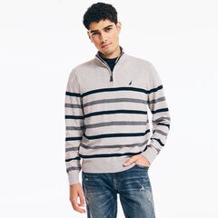 NAVTECH STRIPED QUARTER-ZIP SWEATER,Grey Heather,large