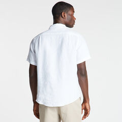 Classic Fit Short Sleeve Linen Shirt,Bright White,large