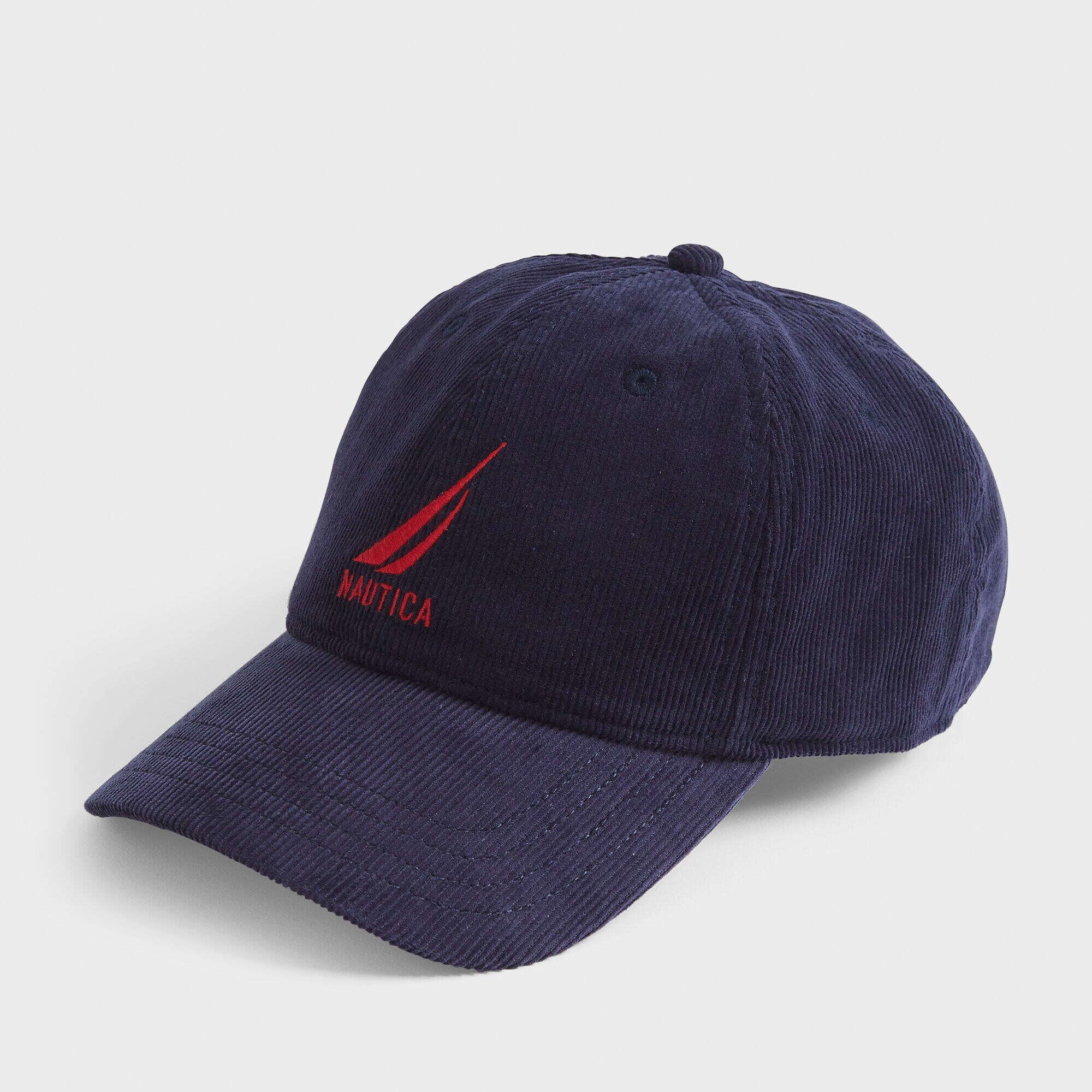 EMBROIDERED LOGO CORDUROY CAP,Navy,large